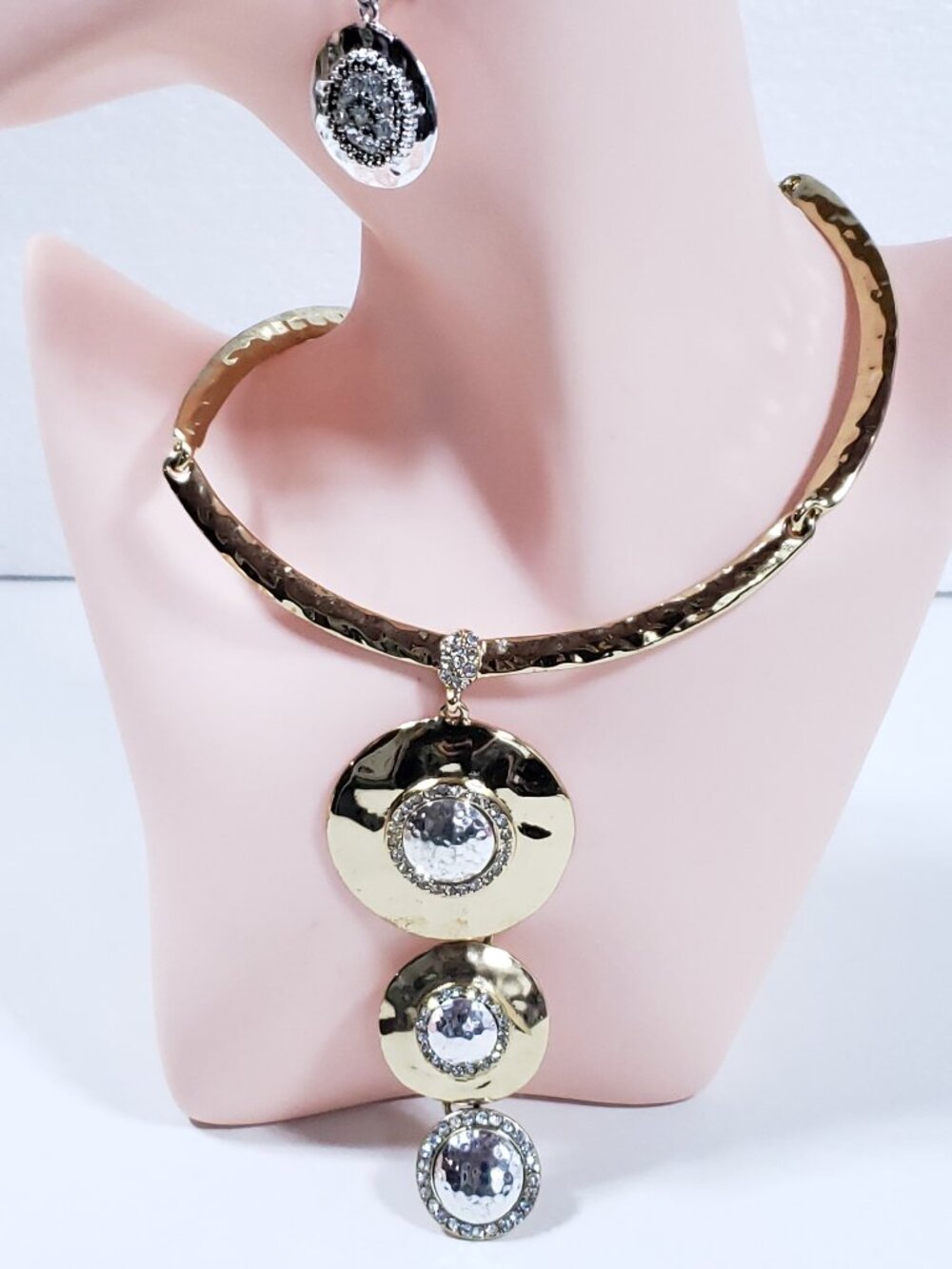 Gold & Silver Drop Necklace & Earrings